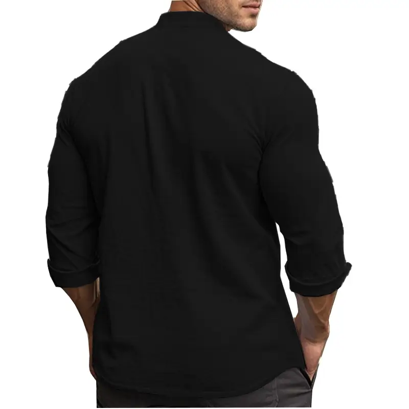 Men's Black Long Sleeve Collar Shirt Cotton Slim Fit — feature 18