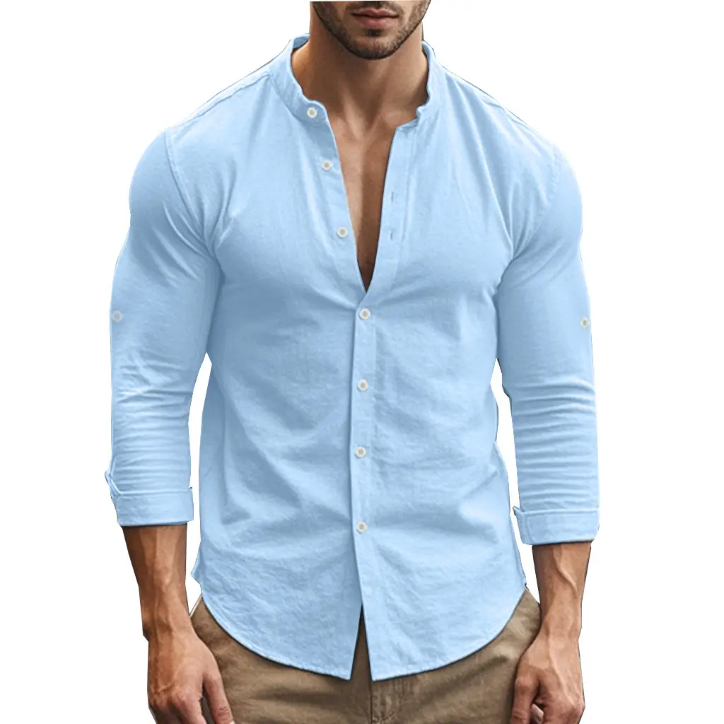 Men's Black Long Sleeve Collar Shirt Cotton Slim Fit — feature 22