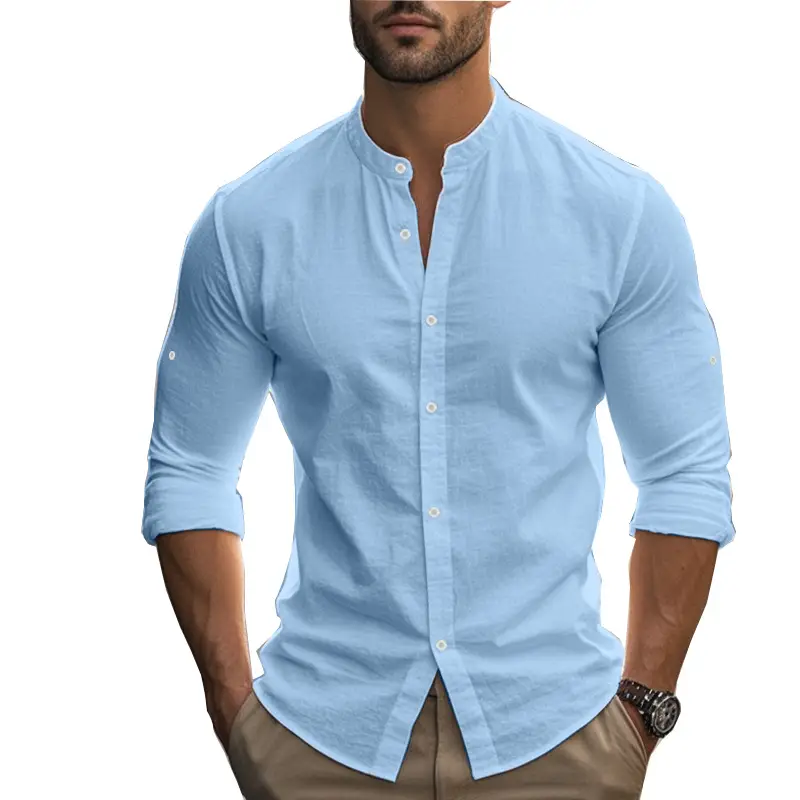 Men's Black Long Sleeve Collar Shirt Cotton Slim Fit — feature 25