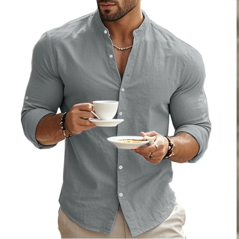 Men's Black Long Sleeve Collar Shirt Cotton Slim Fit — feature 33
