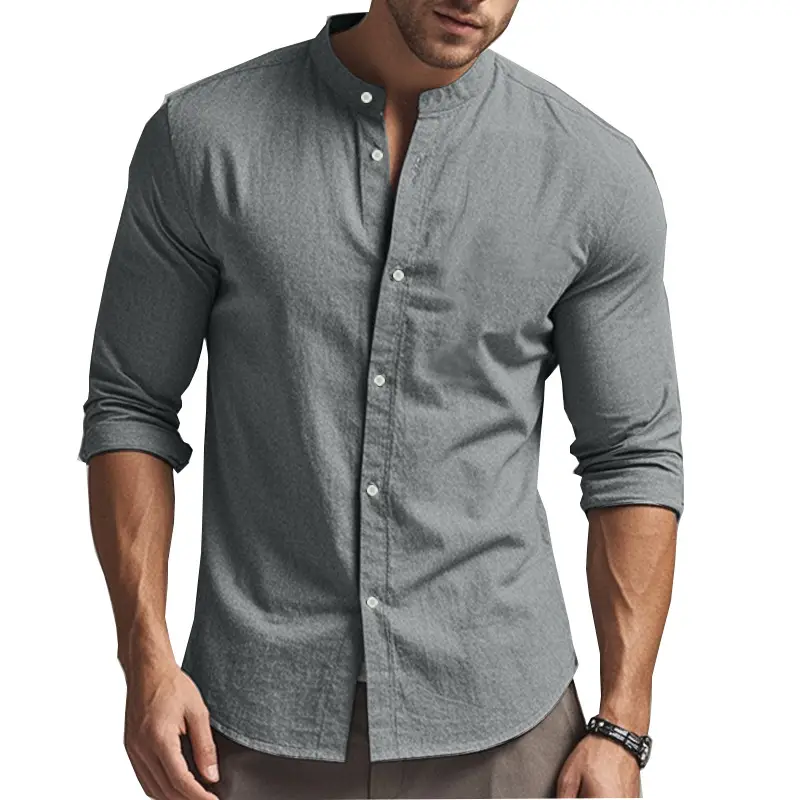 Men's Black Long Sleeve Collar Shirt Cotton Slim Fit — feature 34