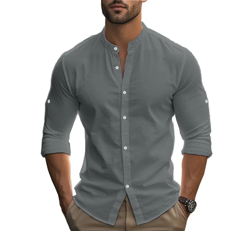 Men's Black Long Sleeve Collar Shirt Cotton Slim Fit — feature 35