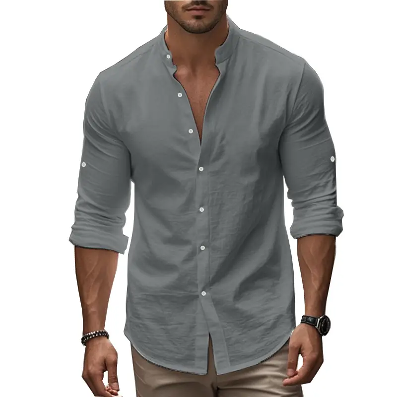 Men's Black Long Sleeve Collar Shirt Cotton Slim Fit — feature 36