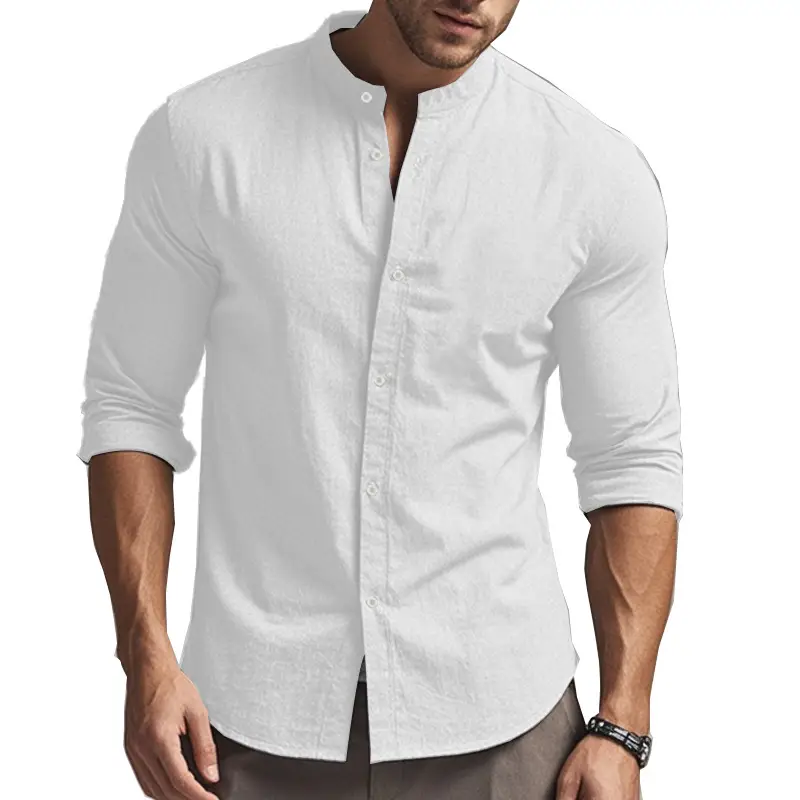 Men's Black Long Sleeve Collar Shirt Cotton Slim Fit — feature 4