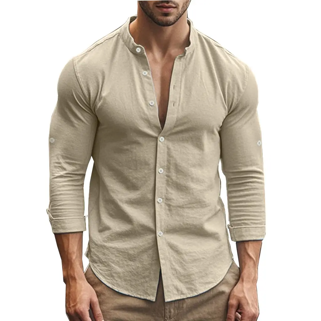 Men's Black Long Sleeve Collar Shirt Cotton Slim Fit — feature 42