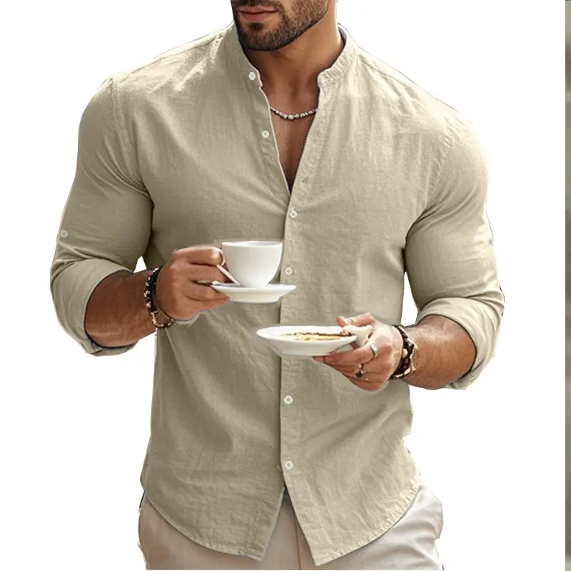 Men's Black Long Sleeve Collar Shirt Cotton Slim Fit — feature 43