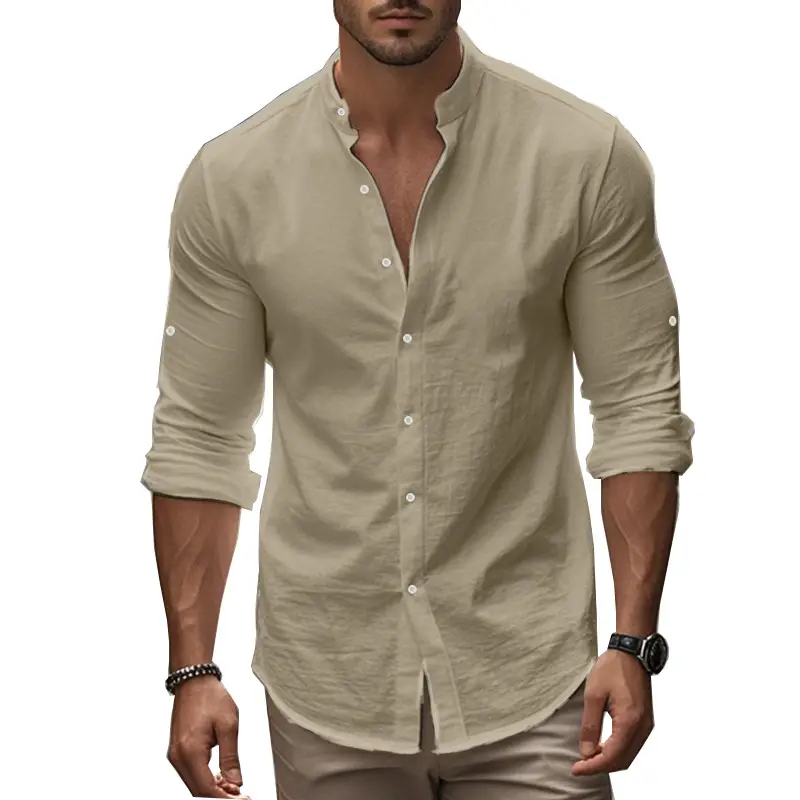 Men's Black Long Sleeve Collar Shirt Cotton Slim Fit — feature 46