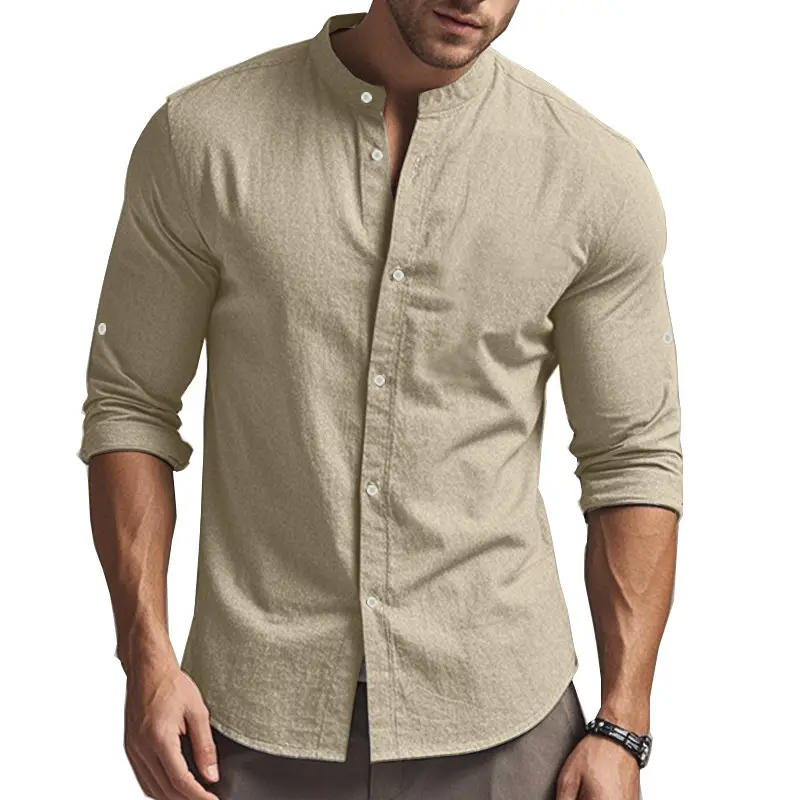 Men's Black Long Sleeve Collar Shirt Cotton Slim Fit