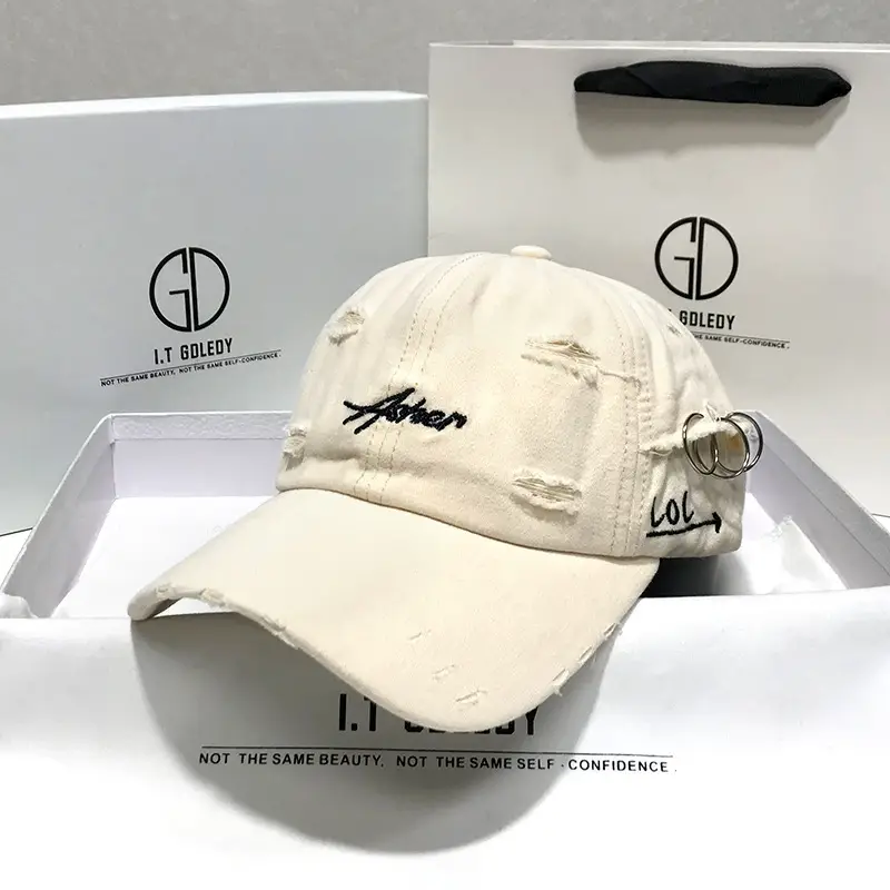 Men's Spring Cap with Letter Embroidery Beige — feature 9