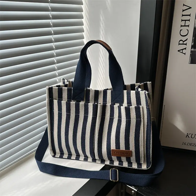 Striped Canvas Crossbody Tote Bag for Women 2024 - Image 4