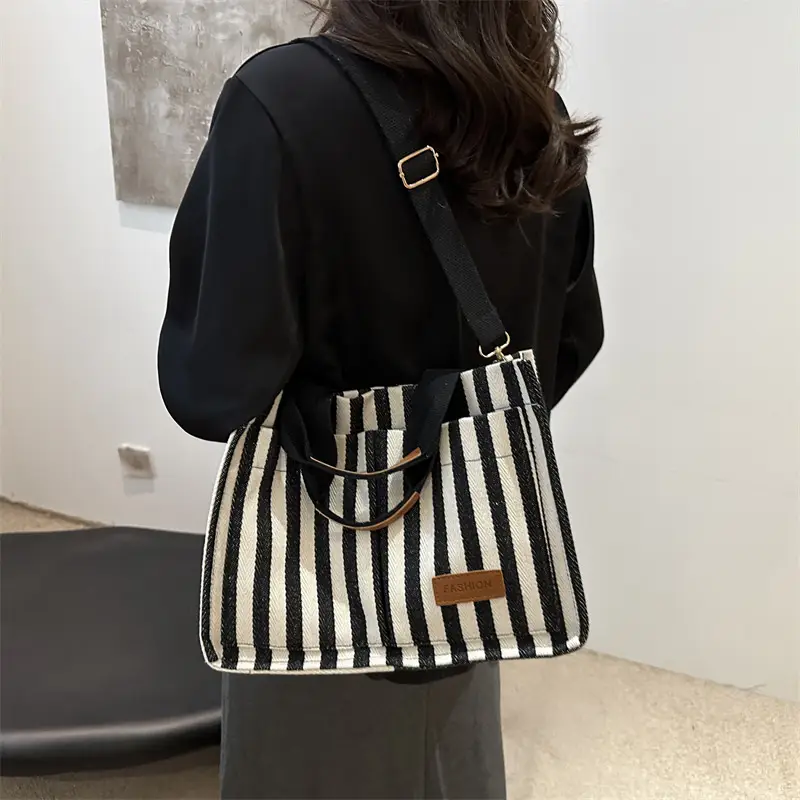 Striped Canvas Crossbody Tote Bag for Women 2024 - Image 5
