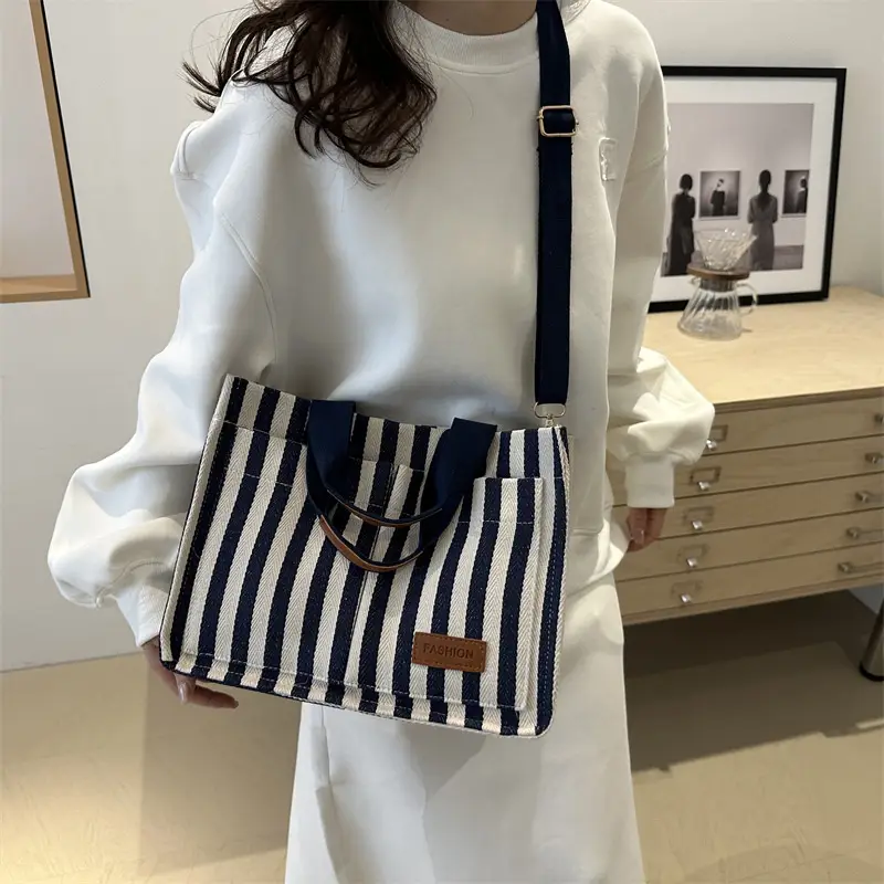 Striped Canvas Crossbody Tote Bag for Women 2024 - Image 6