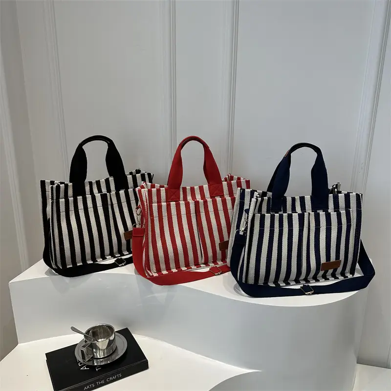 Striped Canvas Crossbody Tote Bag for Women 2024 - Image 7
