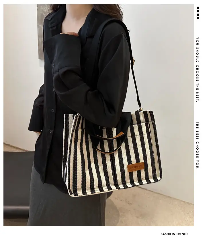 Striped Canvas Crossbody Tote Bag for Women 2024 — feature 2