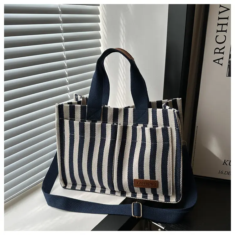 Striped Canvas Crossbody Tote Bag for Women 2024 - Image 3
