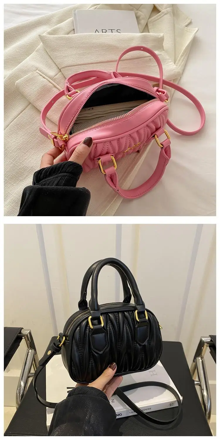 Black Pleated Shoulder Bag for Girls Princess Design — feature 11