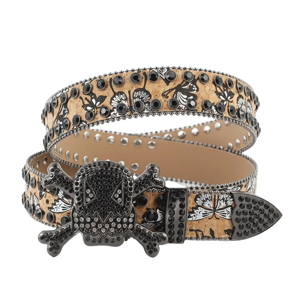 Cross Border Punk Skull Belt Hip Hop Style Inlaid Rhinestone Print - Image 7