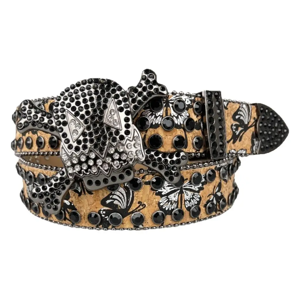 Cross Border Punk Skull Belt Hip Hop Style Inlaid Rhinestone Print - Image 8