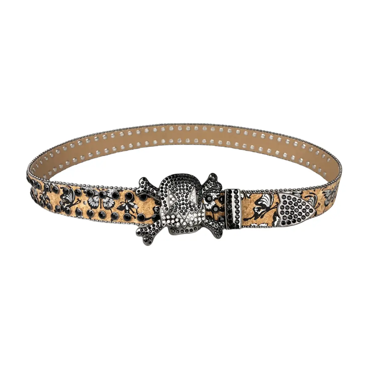 Cross Border Punk Skull Belt Hip Hop Style Inlaid Rhinestone Print — feature 3