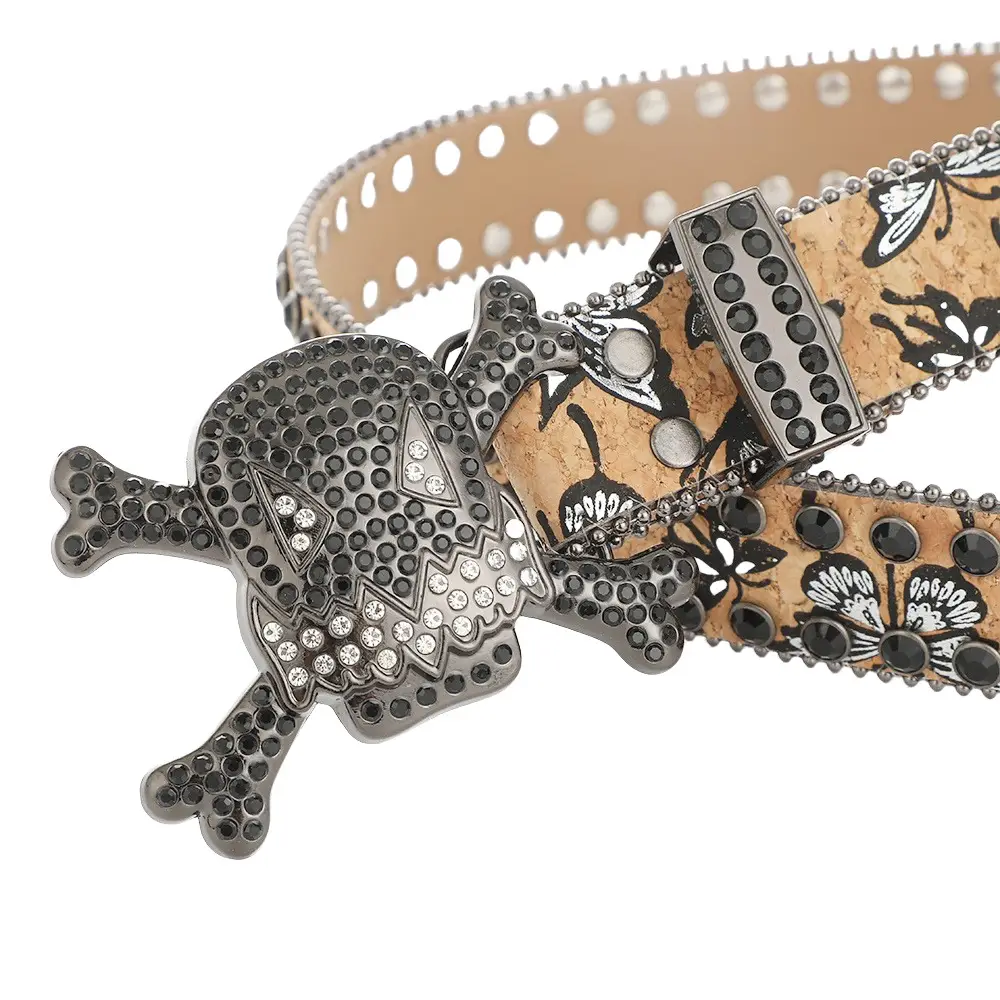 Cross Border Punk Skull Belt Hip Hop Style Inlaid Rhinestone Print — feature 4