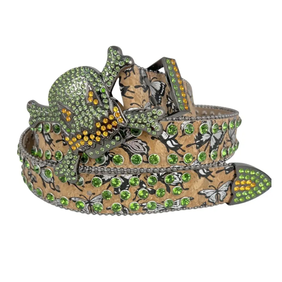 Cross Border Punk Skull Belt Hip Hop Style Inlaid Rhinestone Print — feature 9