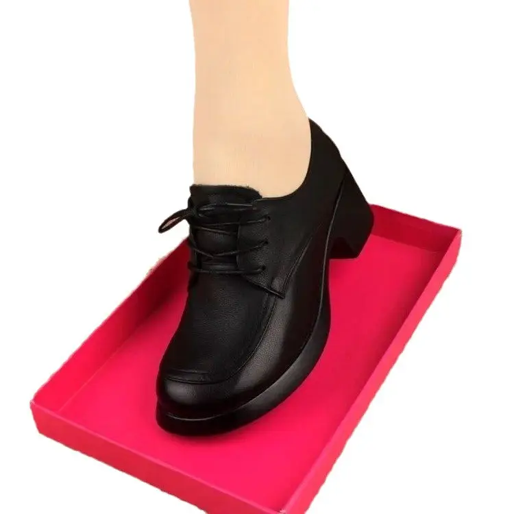 Single-layer shoes women's 2024 autumn new fashion versatile lace-up round head thick heel British-style mother's small leather shoes - Image 6