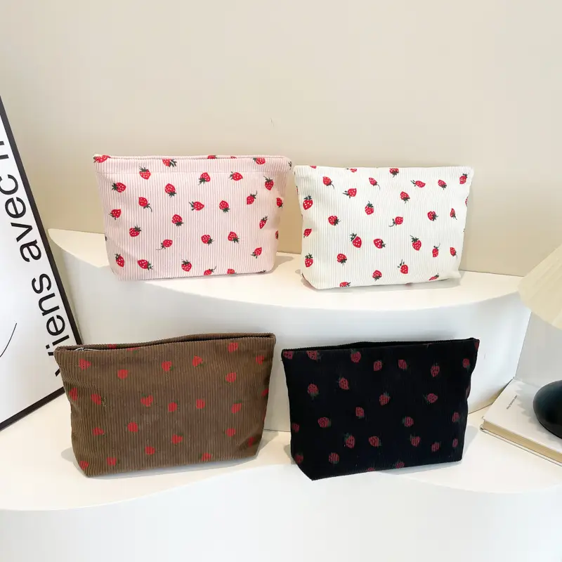Strawberry Print Corduroy Shoulder Bag Large Capacity