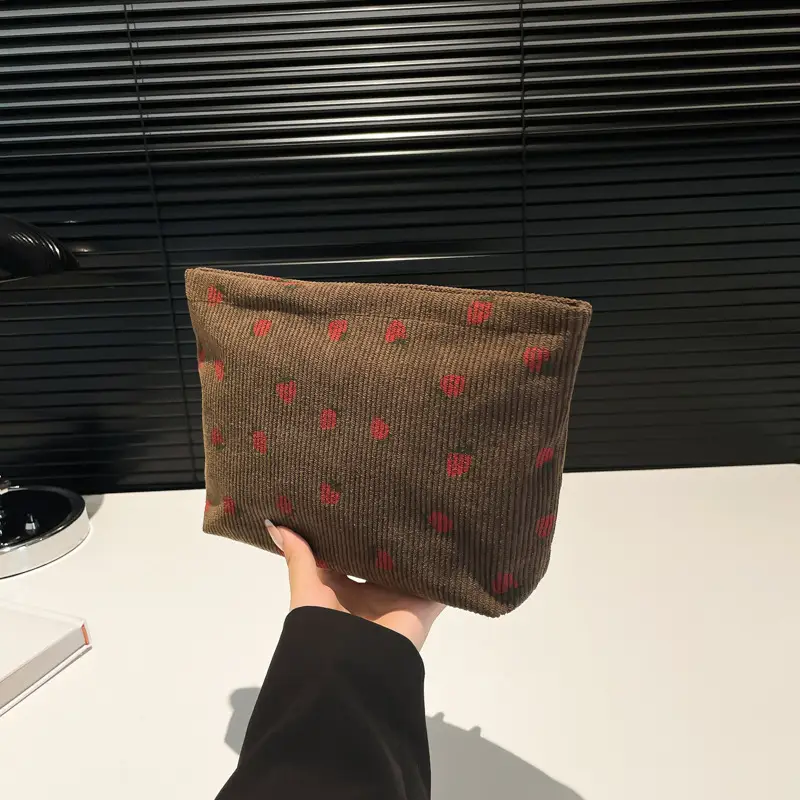 Strawberry Print Corduroy Shoulder Bag Large Capacity