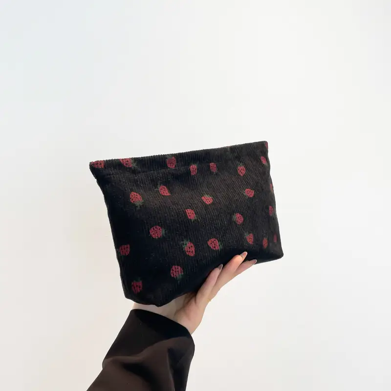 Strawberry Print Corduroy Shoulder Bag Large Capacity