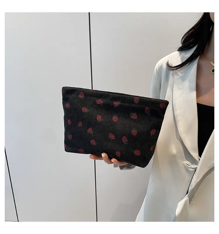 Strawberry Print Corduroy Shoulder Bag Large Capacity — feature 11