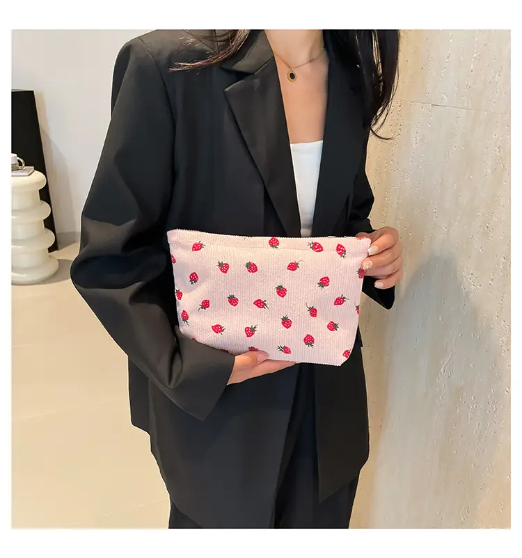 Strawberry Print Corduroy Shoulder Bag Large Capacity — feature 12