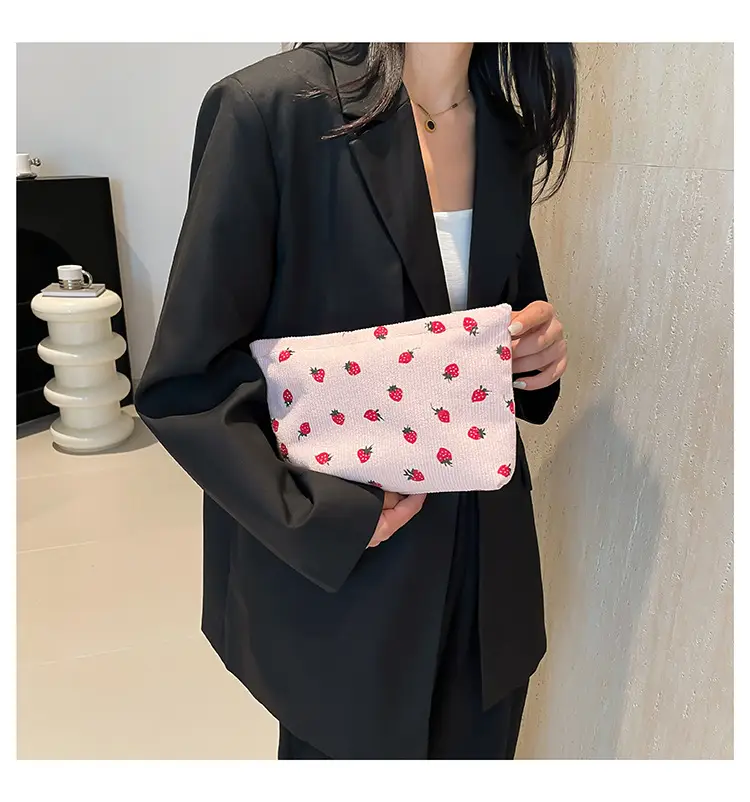 Strawberry Print Corduroy Shoulder Bag Large Capacity — feature 13