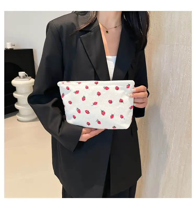 Strawberry Print Corduroy Shoulder Bag Large Capacity — feature 14