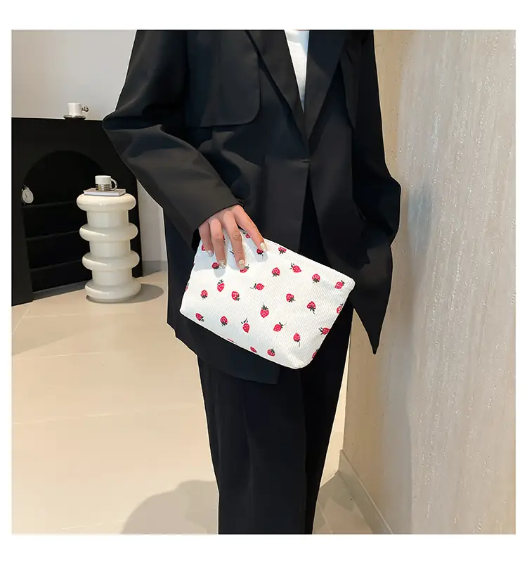 Strawberry Print Corduroy Shoulder Bag Large Capacity — feature 15
