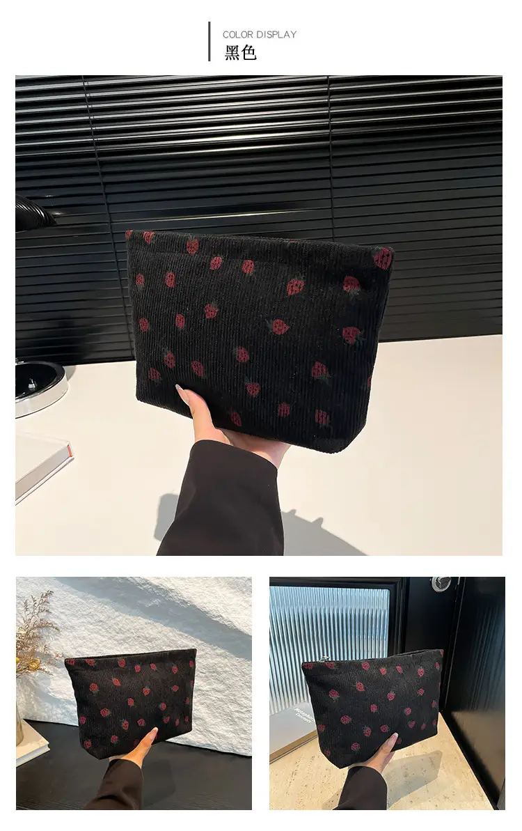 Strawberry Print Corduroy Shoulder Bag Large Capacity — feature 16