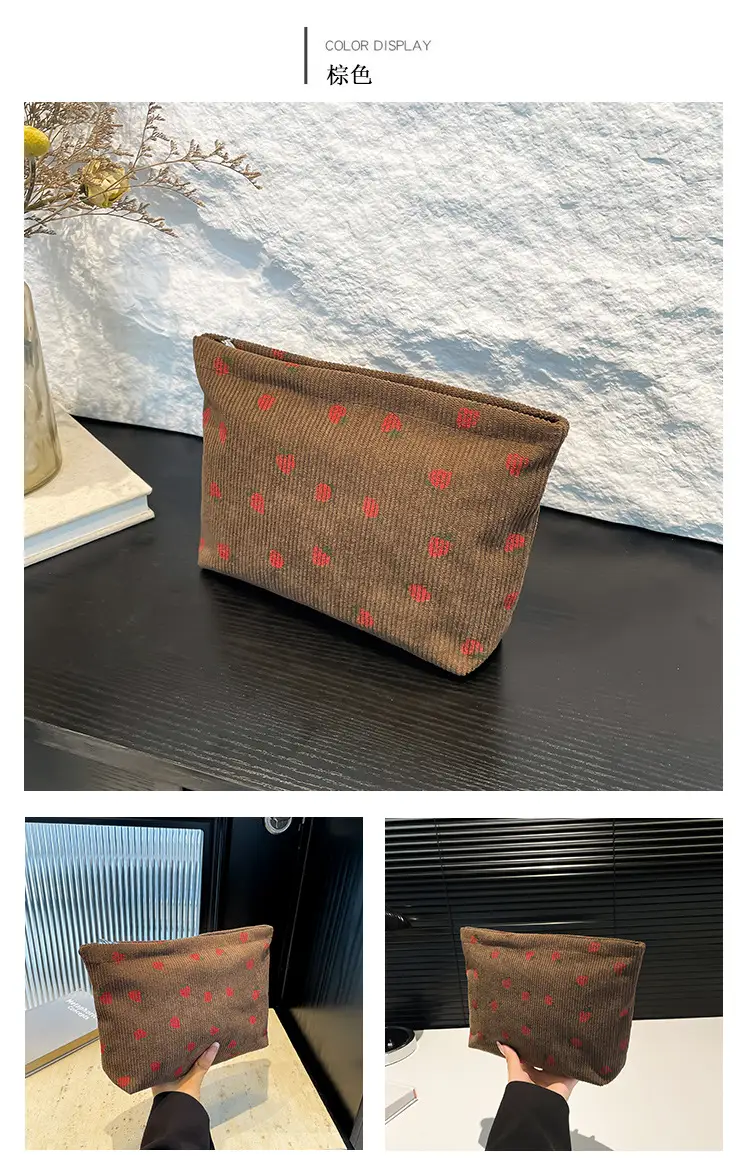 Strawberry Print Corduroy Shoulder Bag Large Capacity — feature 18