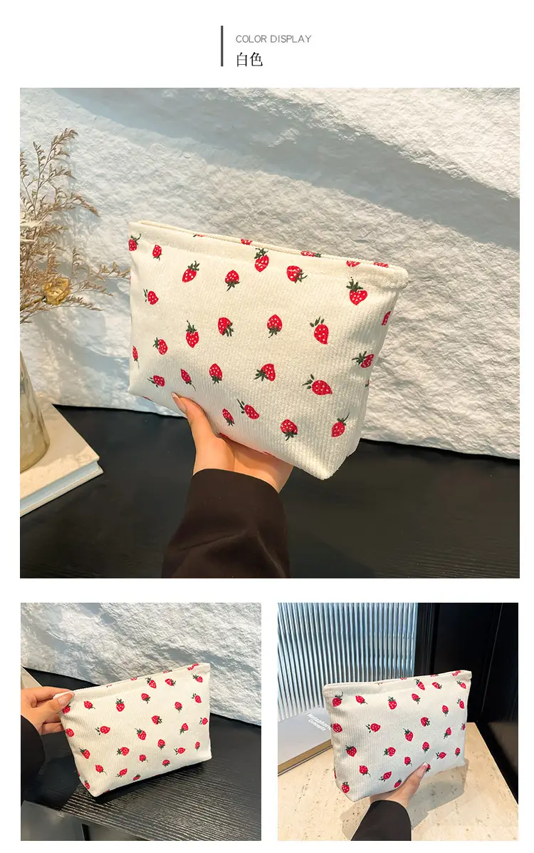 Strawberry Print Corduroy Shoulder Bag Large Capacity — feature 19
