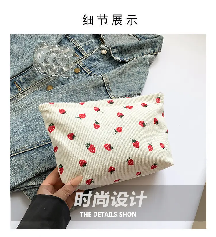 Strawberry Print Corduroy Shoulder Bag Large Capacity — feature 2