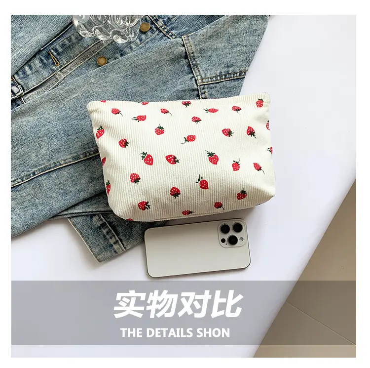 Strawberry Print Corduroy Shoulder Bag Large Capacity — feature 5