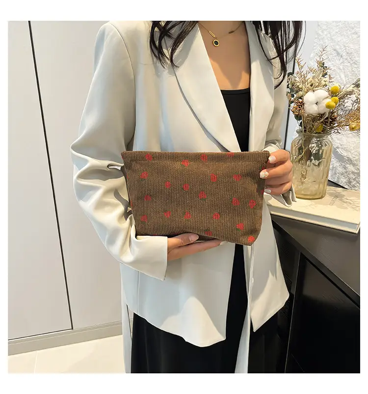 Strawberry Print Corduroy Shoulder Bag Large Capacity — feature 8