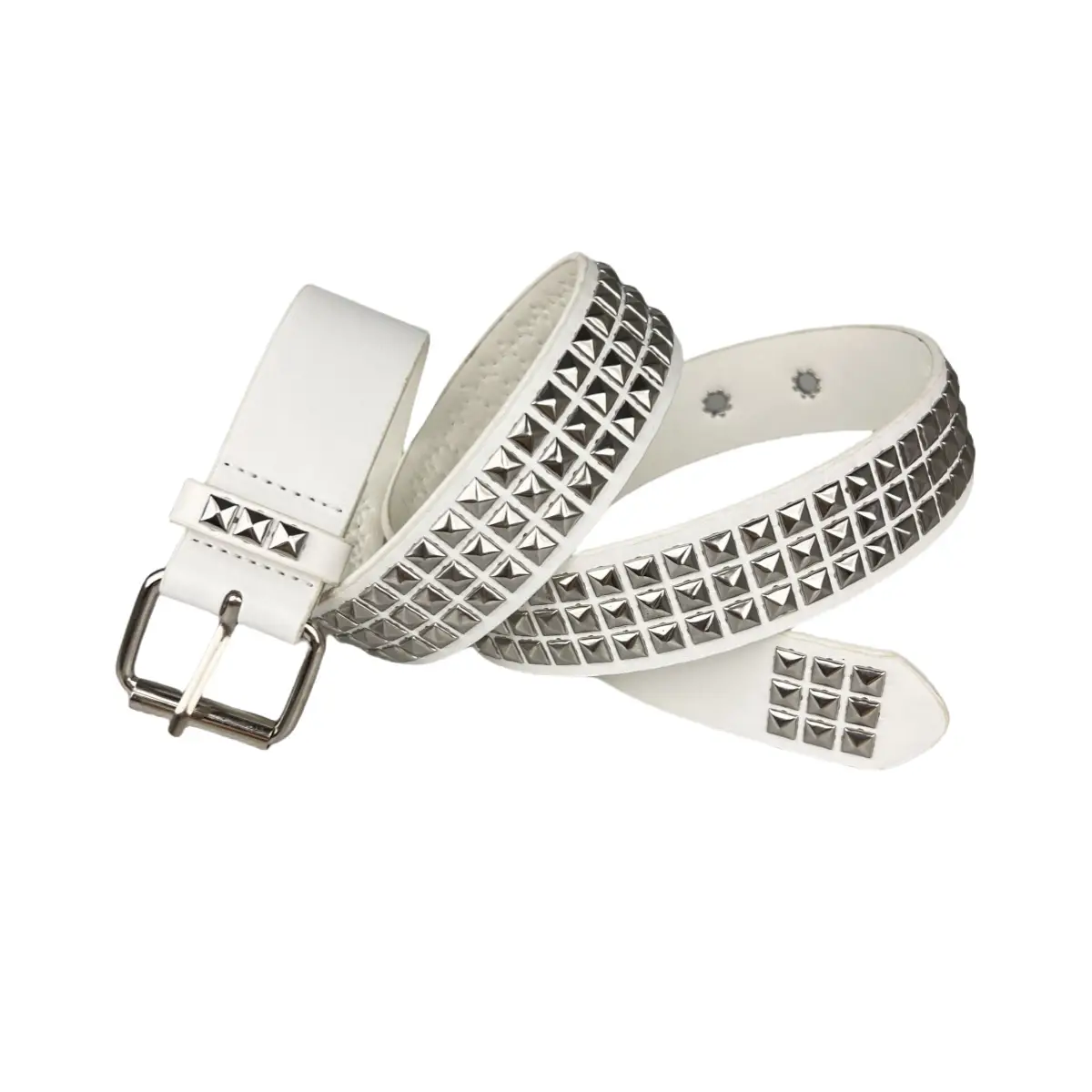 Women's Square Beads Rivet Belt with Eyelet Decor - Image 3