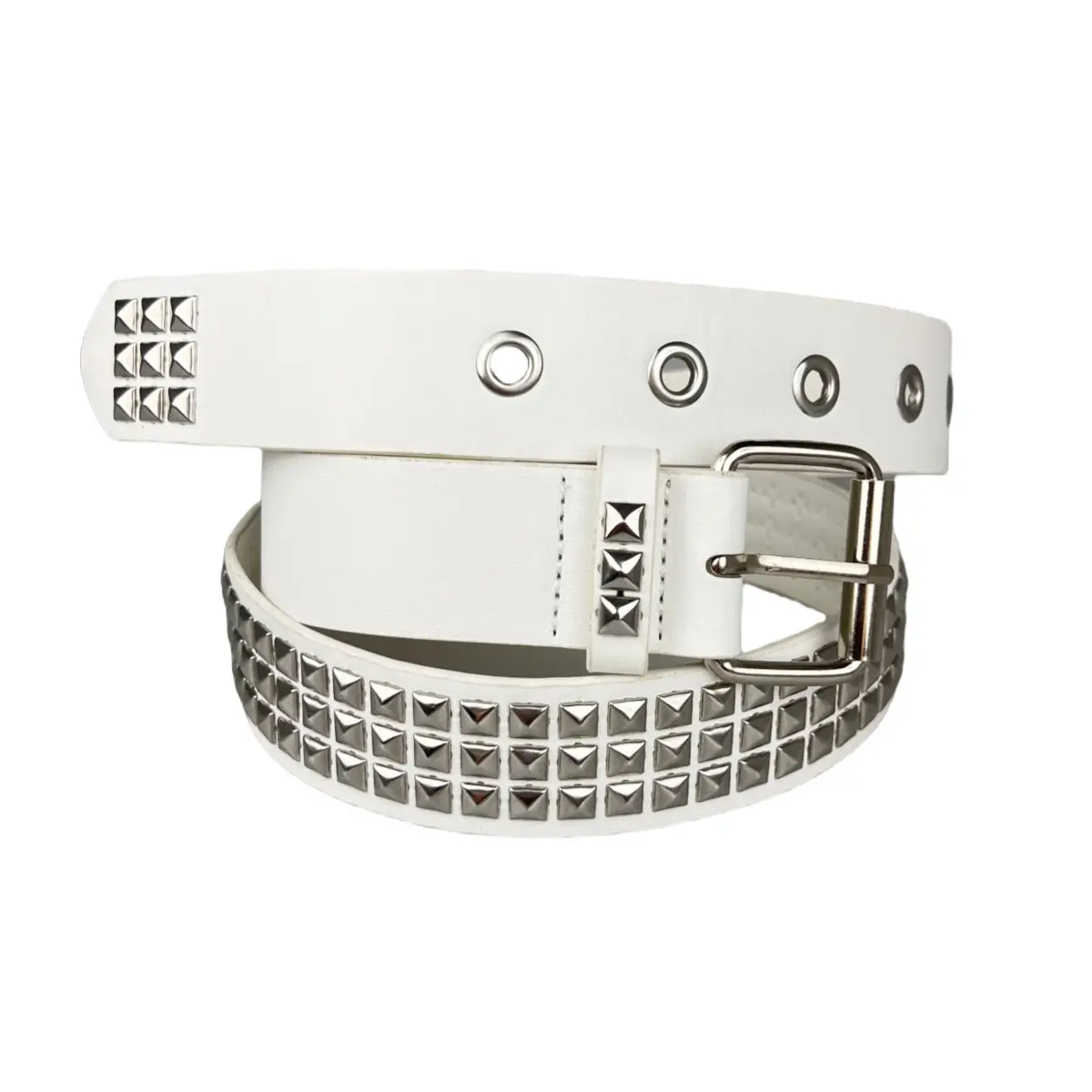 Women's Square Beads Rivet Belt with Eyelet Decor - Image 5