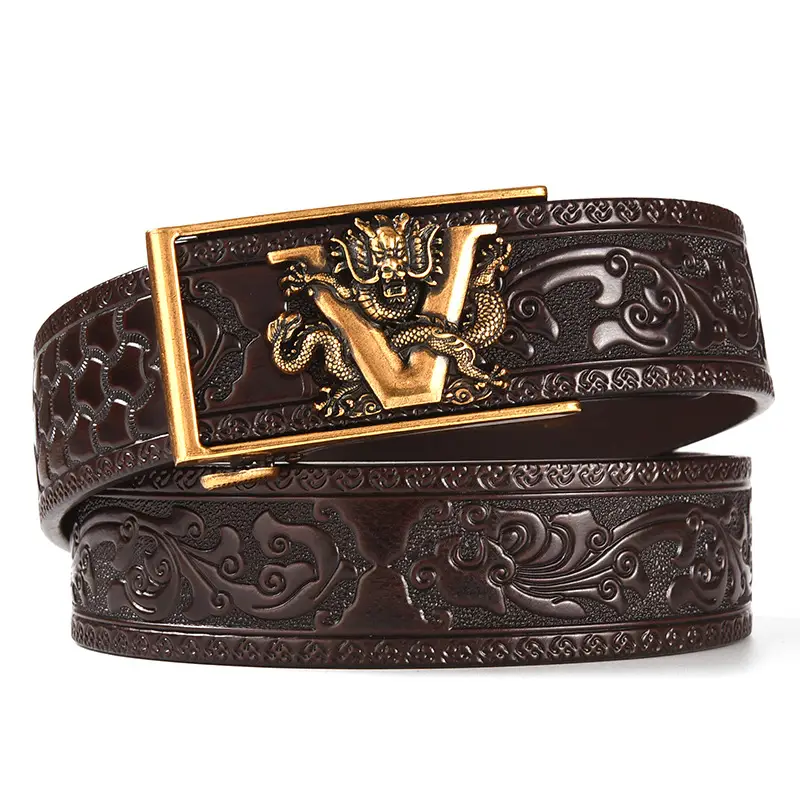 Black Carved Leather Belt with Dragon Embroidery - Image 8