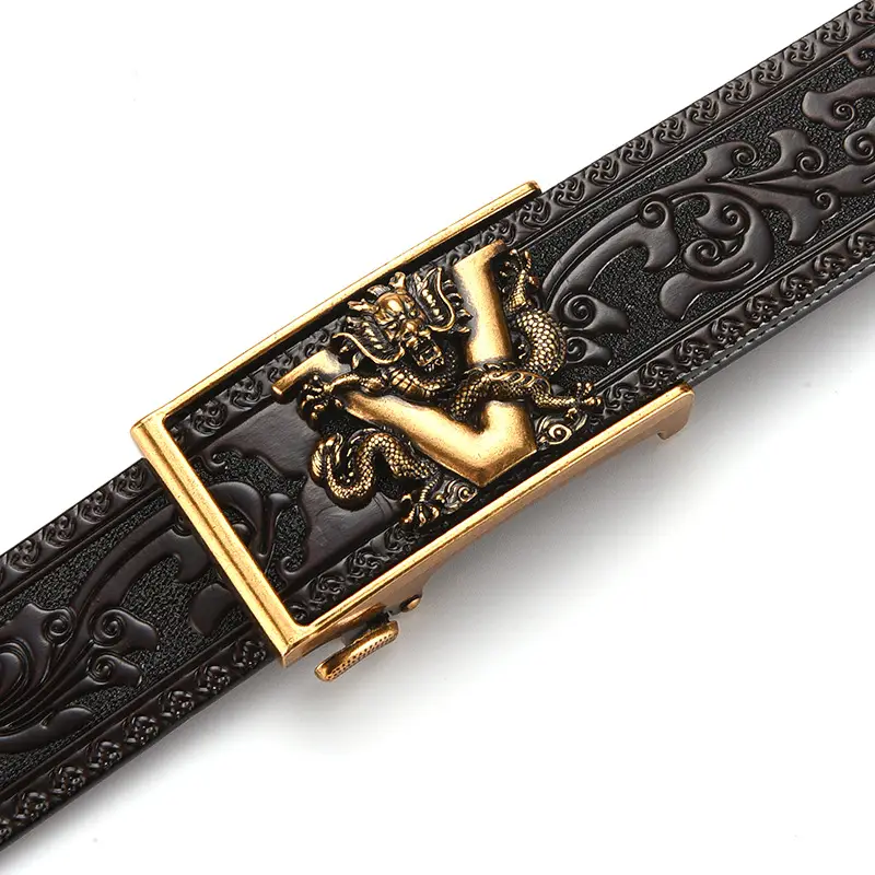 Black Carved Leather Belt with Dragon Embroidery — feature 7