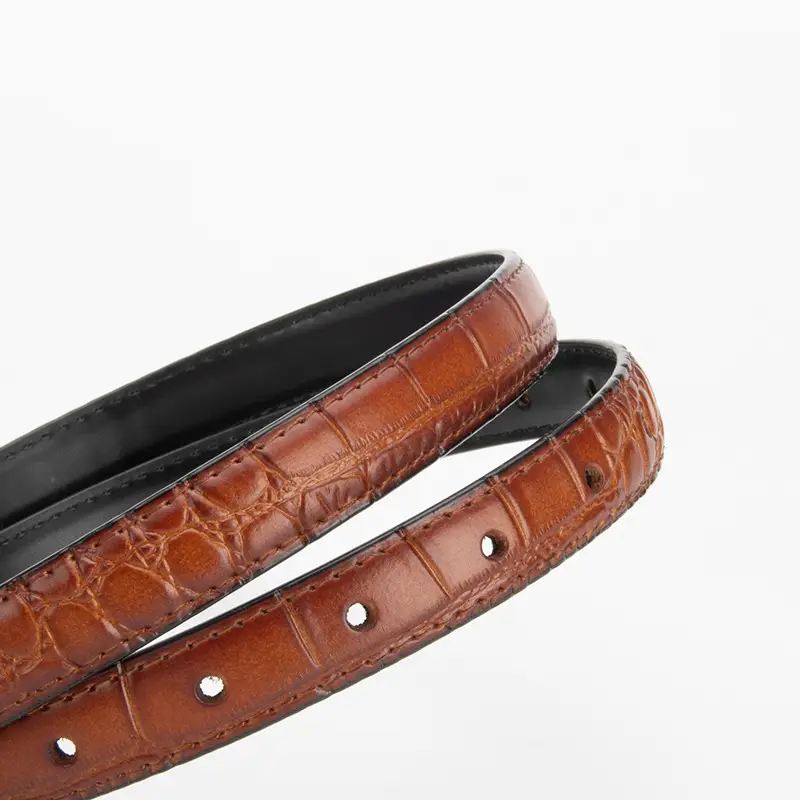 Gold Plated Women's Leather Belt with Double Chain Closure - Image 6