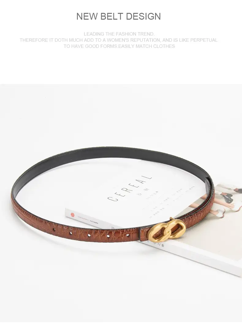 Gold Plated Women's Leather Belt with Double Chain Closure — feature 10