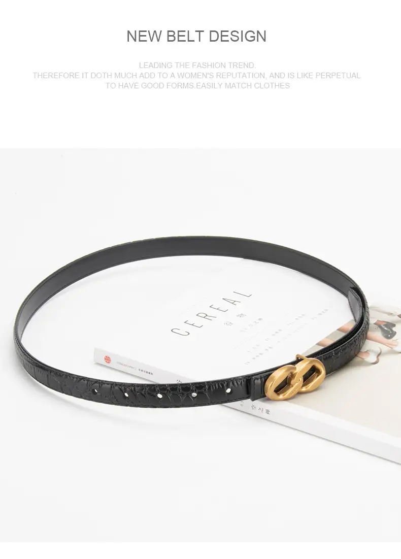 Gold Plated Women's Leather Belt with Double Chain Closure — feature 11