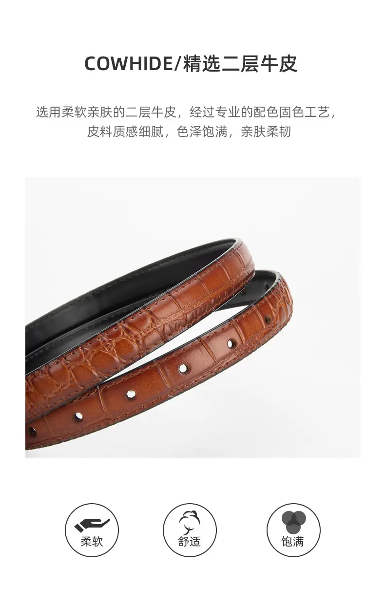 Gold Plated Women's Leather Belt with Double Chain Closure — feature 5