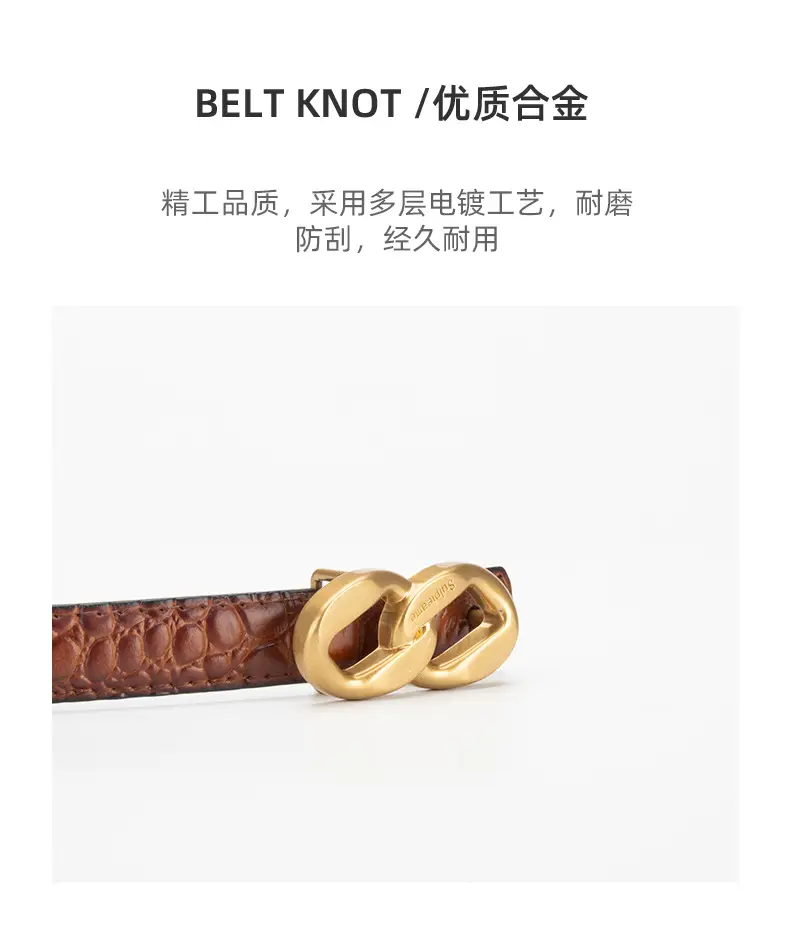 Gold Plated Women's Leather Belt with Double Chain Closure — feature 6