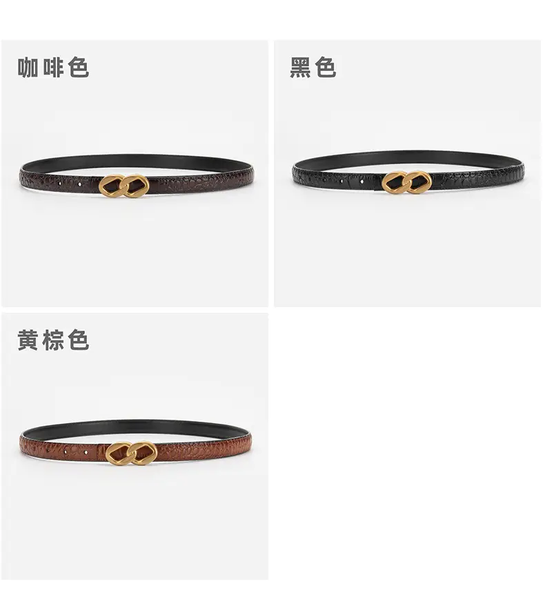 Gold Plated Women's Leather Belt with Double Chain Closure — feature 8